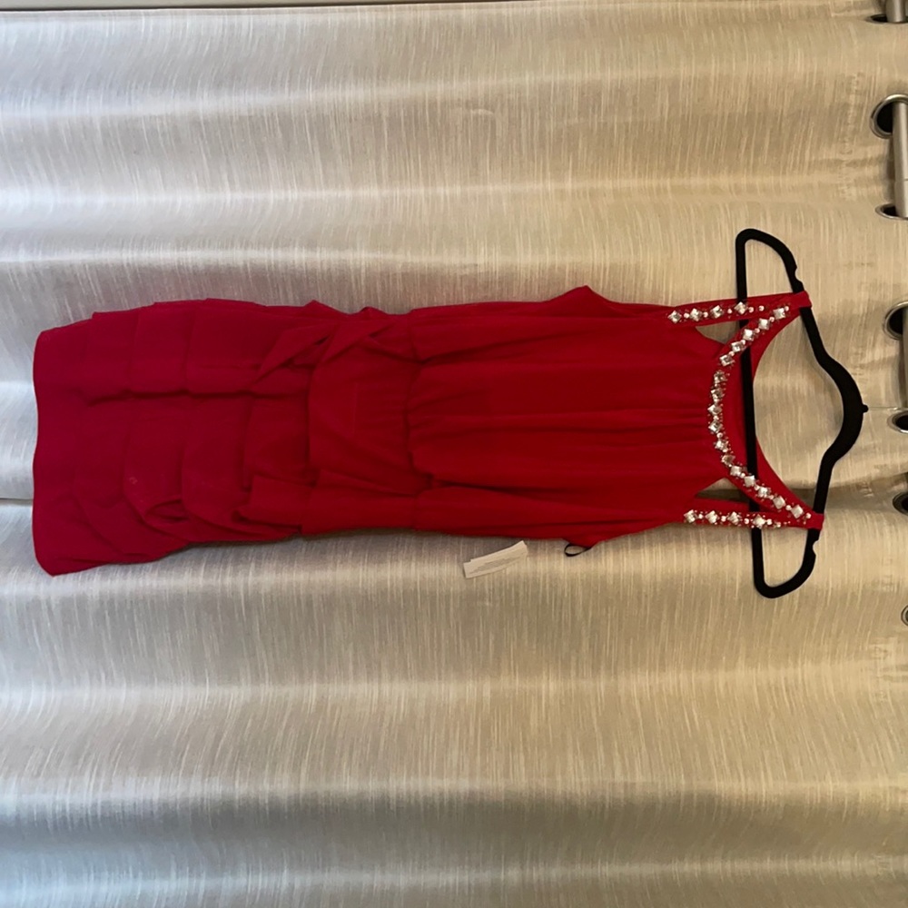 Red dress with rhinestone neck garnish